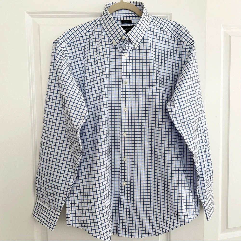 Joseph & Feiss Blue & White Checkered Non Iron Classic Fit Cotton Dress Shirt